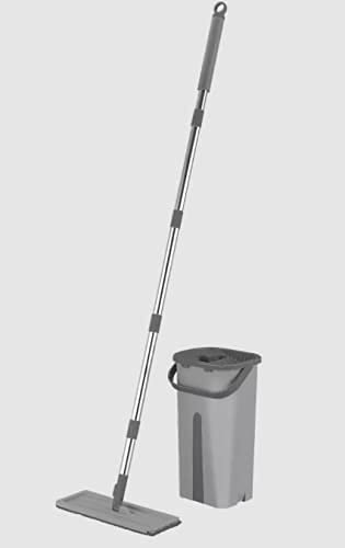 Rodo Flat Mop Com Balde Lava e Seca Limpeza Multiuso (Cinza)