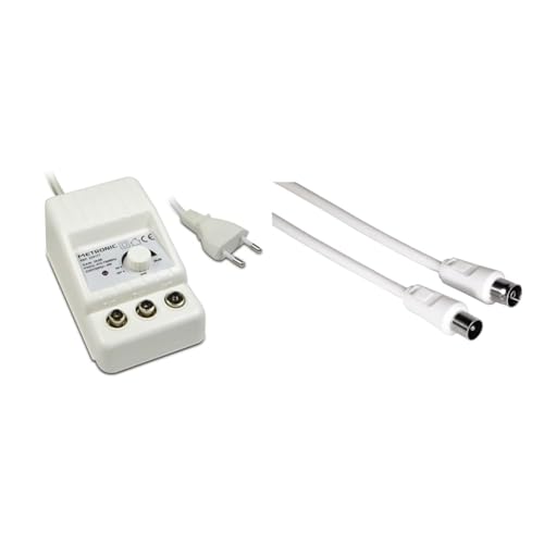 Metronic - 332177, Amplificador de Antena de TV Interior para Canales de TDT, Compatible con 4G/5G & Hama 011900 - Cable de Antena, 1,5 m, Color Blanco