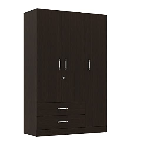 Image of Wakefit Wardrobe | 1 Year Warranty | Engineered Wood Almirah, Cupboard for Clothes Storage | 3 Door, 1 Drawer, 1 Hanging Space | Organza Plus - Wenge