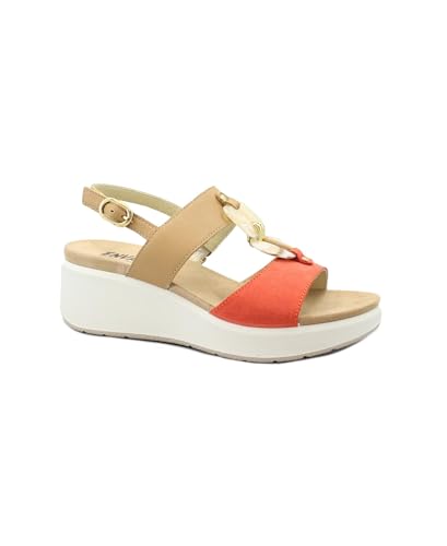 Sandales compensées en cuir orange Enval 1292722 style et confort sans douleur