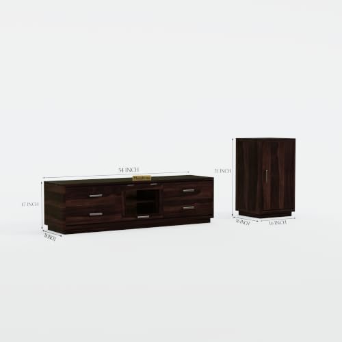 Image of Sheesham Wood Wooden tv Unit for Living Room 55 inch TV Furniture - Entertainment Unit Solid Wood tv Table for Living Room 55 inch TV Console with 4 Drawers, 4 Shelves