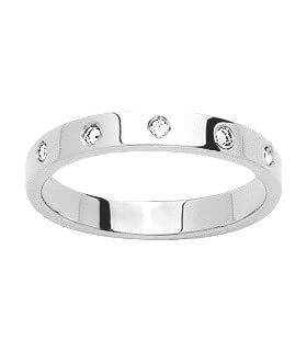 Alliance Or Blanc 9 carats et Diamants bague femme taille 61 pour mariage et fiançailles