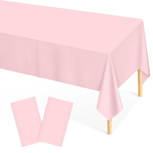 Image of Mulbozy 2 Pcs Pink Plastic Tablecloth Disposable, 54 x108 Inch
