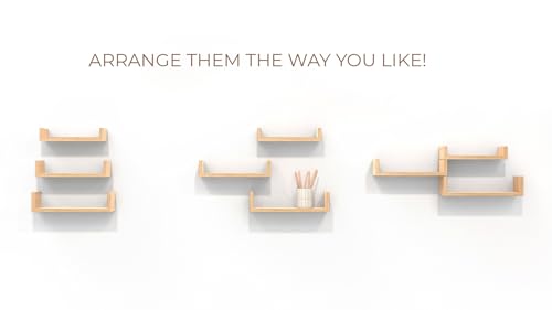 Image of Wall Shelves for Living Room Wall Mounted Book Shelf, Hanging Shelf for Room, Wall and Home Decor Items | Storage Organizer U Shape Corner Wall Shelf | Set of 3 (Urban Teak)