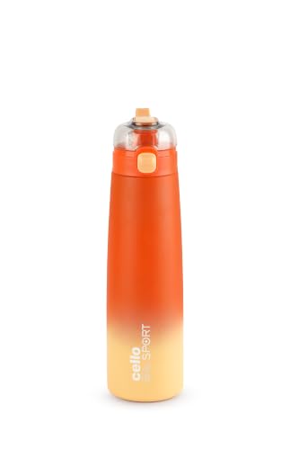 Image of CELLO Nova Hot and Cold Stainless Steel Flask for Office 750 ml Orange | Double Wall Vacuum Insulated Spill Proof Leak Proof Stylish Easy Press Open Sipper Water Bottle for College Gym Travel & Biking