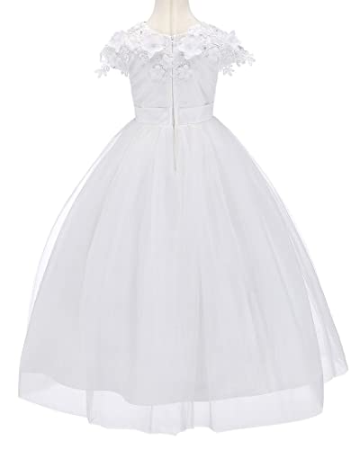 Bow Dream Tulle 3D First Communion Dresses Wedding Pageant Flower Girl Dress Ivory White4