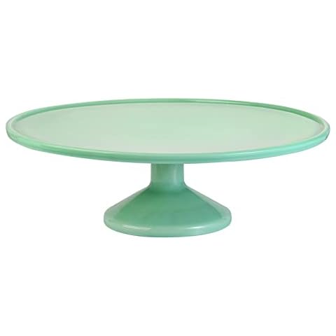 1500° C TABLETOP Jadeite Glass Milk Cake Stand,12.9 inch, Footed Round Plate Wedding Bridal Shower Dessert Table, Perfect Display for Wedding, Party, Birthday, Baby Shower, Decorations. Cover