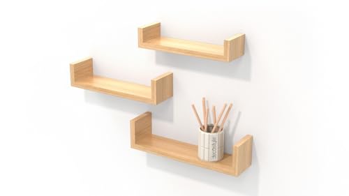 Image of Wall Shelves for Living Room Wall Mounted Book Shelf, Hanging Shelf for Room, Wall and Home Decor Items | Storage Organizer U Shape Corner Wall Shelf | Set of 3 (Urban Teak)