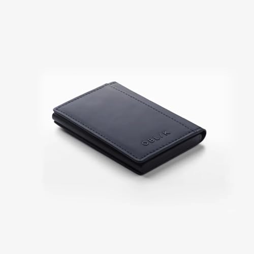 Image of OBLIK Men Premium Faux Suede Leather Essence Wallet Cardholder | Aluminium Quick Card Ejector | Upto 6 Cards and Folded Cash | Minimal Monogramming | (Navy)