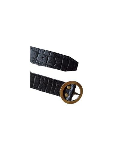 Ceinture pour femme en cuir noir authentique, finition soignée et boucle ronde