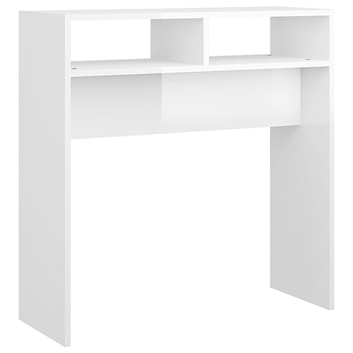 vidaXL Mesa Consola Entrada Acento Pasillo Vestíbulo Recibidor Auxiliar Decoración Hogar Casa Escritorio de Contrachapada Blanco Brillante 78x30x80 cm