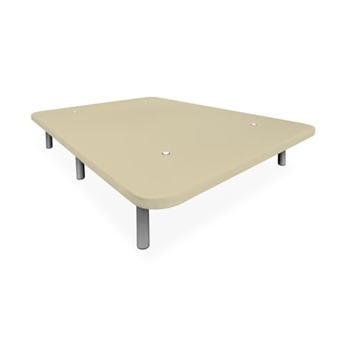amuéblate online - Base Tapizada Reforzada para Cama, Estabilidad y Resistencia con 5 Barras Transversales y 6 Patas metálicas roscadas de 25cm, 105 x 190, Beige
