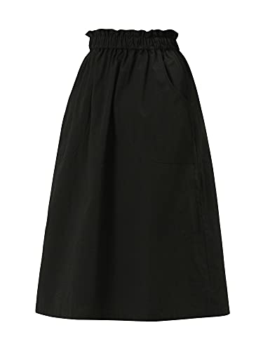 Allegra K Women's Cotton A-Line Skirt Elastic Waist Casual Peasant Midi Skirts with Pockets