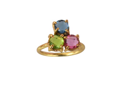 Veracity Jewelry Multi Stone Rings - Pink Tourmaline, Iolite And Peridot Ring *Wedding Rings * Rings For Girls *18K Gold Plated * Bridal Rings, Rings For Women, Birthday Gifts Ring - Vr-434 #TOP4