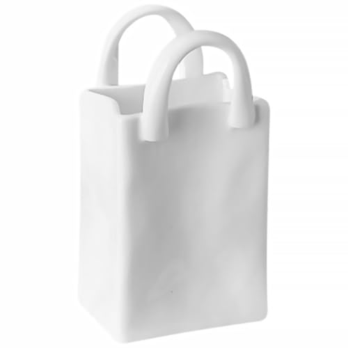 Veemoon Portalápices y Florero de Cerámica Diseño Original Forma de Bolso Jarrón Decorativo Multifuncional para Escritorio Decoración Única para Oficina y Hogar Acabado Color Blanco