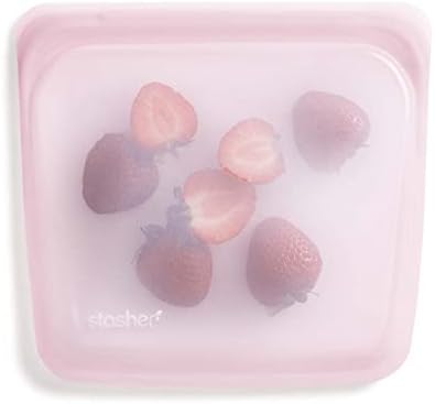 Stasher Reusable Silicone Storage Bag, Food Storage Container, Microwave and Dishwasher Safe, Leak-free, Sandwich, Pink