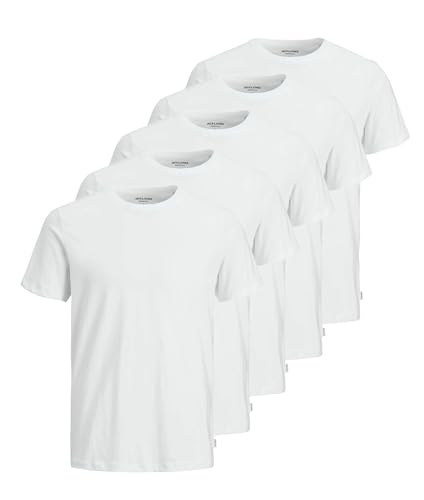 JACK & JONES Herren JJEORGANIC Basic Tee SS O-Neck 5PK T-Shirt, Kurzarm, 5xWhite, XXXL – Ansicht 1