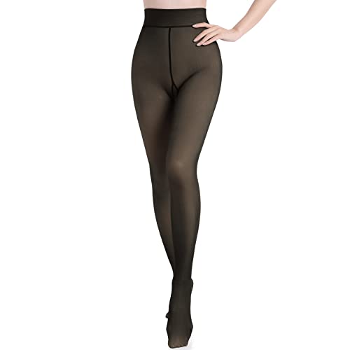 SHINsuke Women Winter Warm See Through Tights Thicken Fleece Fake Translucent Pantyhose Sheer Legging