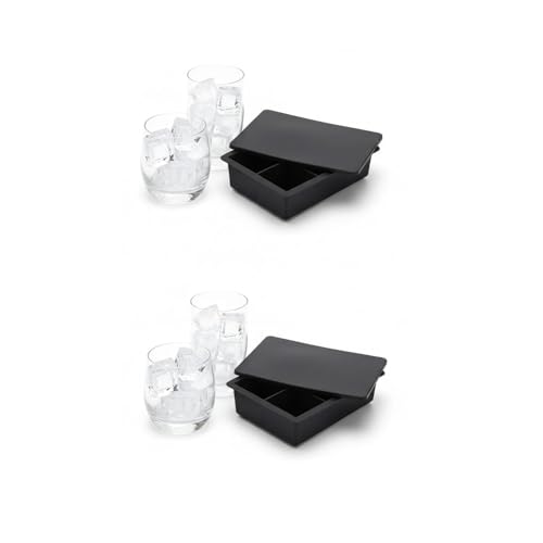 Image of Ice Cube Molds with Lid,Big Silicone Ice Cube Tray for Whiskey,2Inch Square Ice Cube Tray,Easy-Release Ice Mold,Giant Ice Cubes for Bourbon Cocktail (2, Full Black)