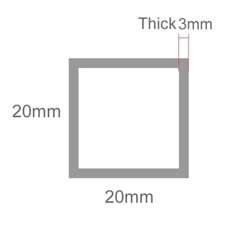 BAFAFA 1pc 20x20mm Aluminum Alloy Square Tube Profile Thick 1mm-3mm Aluminum Alloy Rectangular Pipe Decoration Partition Material(20x20x3-500mm)