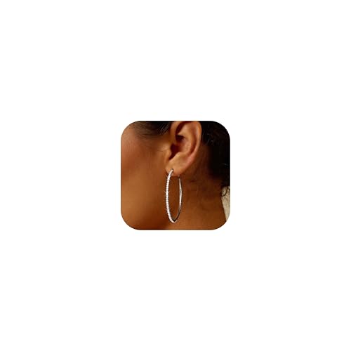 MILACOLATO Pendientes Aro Plata Para Mujer, Pendientes De Aro Grandes De Zirconia Brillante, Poste De Pendiente De Plata Ley 925, Pendientes De Círculo Grande Hipoalergénica Joyería 30/40/50/60mm 40mm