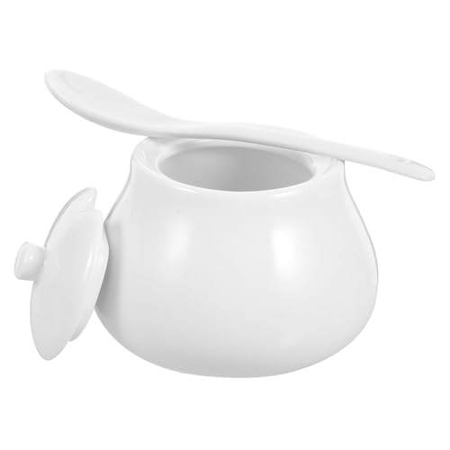 Cabilock Pot Belly Coffee Sugar Bowl Porcelain Sauce Jar Condiment Pot Container for Food Pepper Container Sugar Bowls Food Storage Jar Sugar Storage Jar with Lid Salt Server White Ceramics