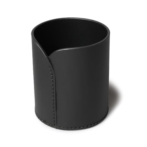 Image of Premium Recycled Leather Pen Holder for Desk & Study Table | Office Pen Stand for Table, Desk | Stationery /Pencil Stand Organiser | Round, Multi-Purpose Holder for Home and Office (Classic Black)