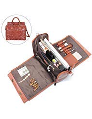 Travel Makeup Bag, Brenice Embossed Flower Handbags Vintage Large Capacity Leather Bohemian Shoulder Bag Brown 12.2''x 5.71''x 11.42''(LxWxH)