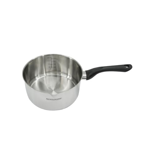 Fackelmann 681850 Stieltopf, 20 cm, Edelstahl, Kochtopf, für alle Herdarten, Induktion, Stielkasserolle ohne PFAS, Edelstahl 18/8, Grau, 20 x 10 cm