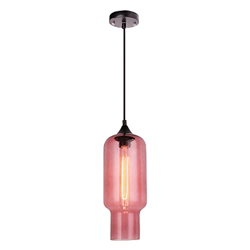 FIRVRE Pendentif Lumière Lampe Suspendue au Plafond avec Abat-jour en Verre, E27 Lampe de Ferme Réglable, pour îLot de Cuisine Le Restaurant Chambre à Coucher Salle à Manger Couloir (Vin-rouge) Cover