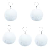 Unpafcxddyig 5 Pieces Pom Pom Keychains Faux Rabbit Fur Ball Keychain Fluffy Puff Ball Keyring,white