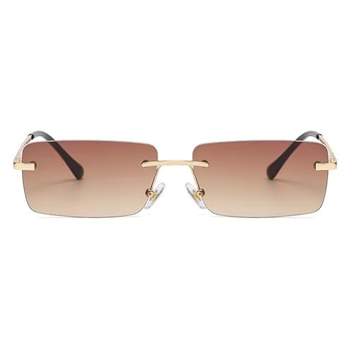 Image of Dervin UV Protected Retro Rectangular Rimless Sunglasses with Spring Hinges for Men and Women