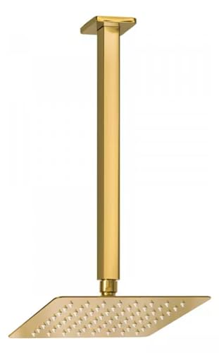 Chuveiro Ducha Em Inox Quadrado Slim 20x20cm Dourado De Teto ou Parede Solar ou a Gás
