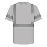 TCCFCCT Hi Vis Shirts for Men Class 3 High Visibility Shirt with Short Sleeves, Reflective Safety Shirts for Men, Construction Work Shirts with Reflective Strips, Durable &Breathable, DC-Light Gray XL