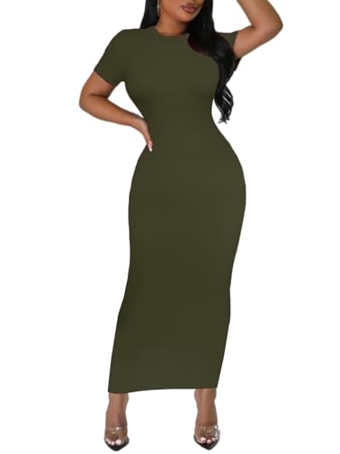 Image of Women's Long Bodycon Dresses Leopard Print Casual Maxi Club Party Tight Dress Short Sleeve