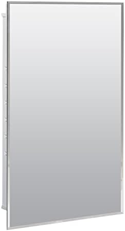 Zenna Home Frameless Mirror Medicine Cabinet, 16" W x 26" H, Made for Recessed or Surface Mount, Powder Coated Steel Body, with Beveled Edge Mirrored Door and 2 Storage Shelves