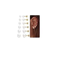 6 Pairs Flat Back Pearl-Gold