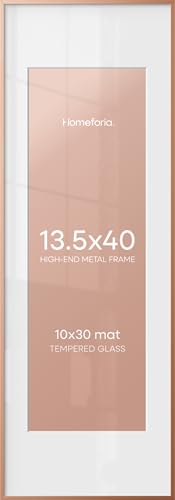 Image of Homeforia 13.5x40 Rose Gold Picture Frame, High End Metal 13.5x40 Panoramic Poster Frames with Mat 10x30 Photo, 13.5 x 40 Frame Matted to 10 x 30 Art, 40x13.5 Frame, Tempered Glass, Wall Kit, Set of 1