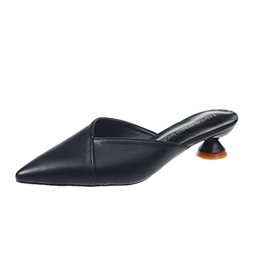 Hello Shero Comfortable Low Heel Mules Closed Pointed Toe Slip On Pumps Soft Synthetic Leather Dress Shoes Casual Daily Wear