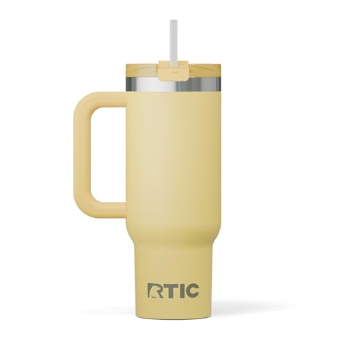 RTIC 30 oz Road Trip Tumbler Double-Walled Ceramic Lined InsulatedStainless Steel Portable Travel Coffee Mug Cup with Lid, Handle and Straw, Sunlight