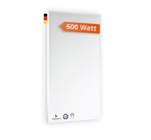 Könighaus Infrarotheizung - 600 Watt mit TÜV SÜD + 5 Jahre Herstellergarantie ✓ Doppelter Überhitzungsschutz ✓ Heizkörper in 2-4 min auf Betriebstemperatur ✓ Für Wandmontage ✓