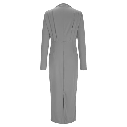 HGps8w Business Pencil Dresses for Women Ruched Mock Neck Long Sleeve Bodycon Vintage Wear to Work Midi Dress4