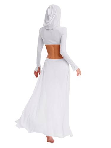 HULIJA Women Hooded Maxi Dress Sexy Sheer Mesh Cut Out High Slit Party Dress Cover Up Holiday Beachwear White S - Image 2