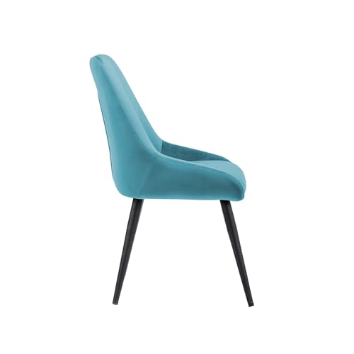 Image of Finch Fox Morris Velvet Dining Chair for Living Room, Bedroom, Home Office with Black Metal Legs in Light Blue Color (Set of 6)