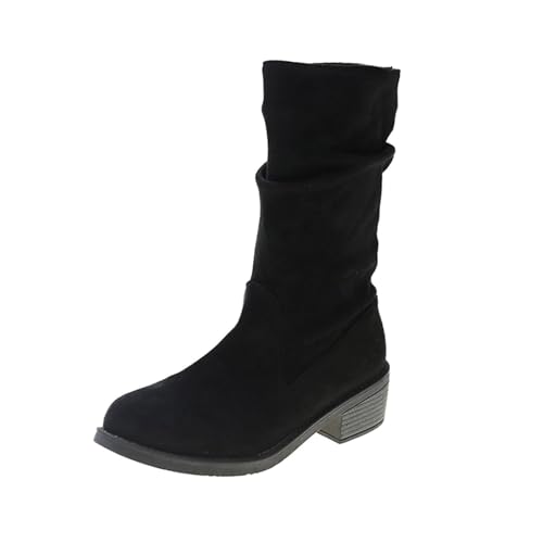Botines de mujer Botas con cremallera Otoño Con Hebilla Tacón Baja Botas cortas Botas de entretiempo Media Botas occidentales, Negro , 38 EU