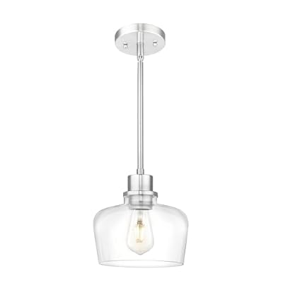 Emak Brushed Nickel Pendant Lights, Modern 8 Inch Clear Glass Pendant Light Fixtures for Kitchen, Bathroom, Bedroom, Dining Room, PL122-BN-CG