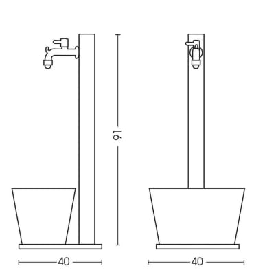 Fontana in metallo da giardino con capiente vaschetta rettangolare e base in cemento 40 x 40 cm, BEL-FER modello 42/QVR colore Antracite