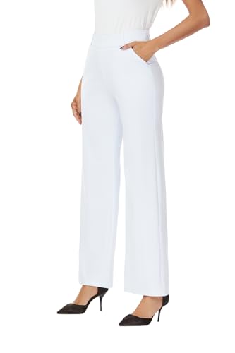 Womens Wide Straight Leg Pull-On Trousers Casual Slacks Dress Pants with Pockets4