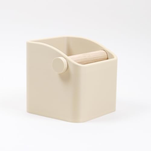 KNOCDIC The Square Knock Box with Oak Knock Bar, Coffee Knock Box, Barista Knock Box, Unique Gift for Coffee Lovers, Strong, Durable, Impact-Resistant, Matte Desert Tan (Oak, Medium)