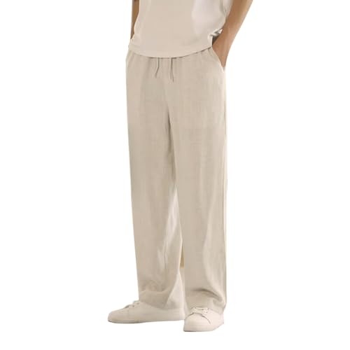 Linen Pants for Men Baggy Solid Open Bottom Drawstring Lounge Pants Lightweight Breathable Summer Beach Trousers